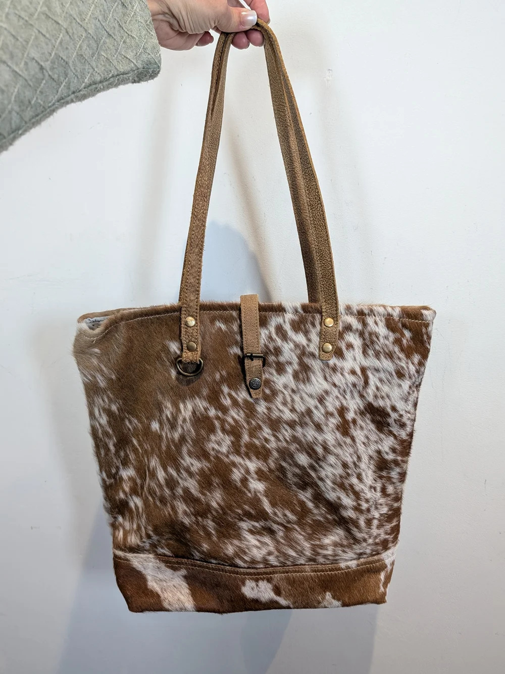 Myra Brown Speckled Cowhide Tote Bag - Classic Leather-Trim Shoulder Bag